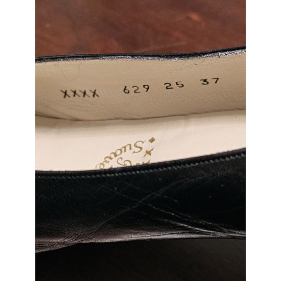 El Corte Ingles block Heels size 7 made in Spain black leather gold‎ tone detail - Picture 8 of 10